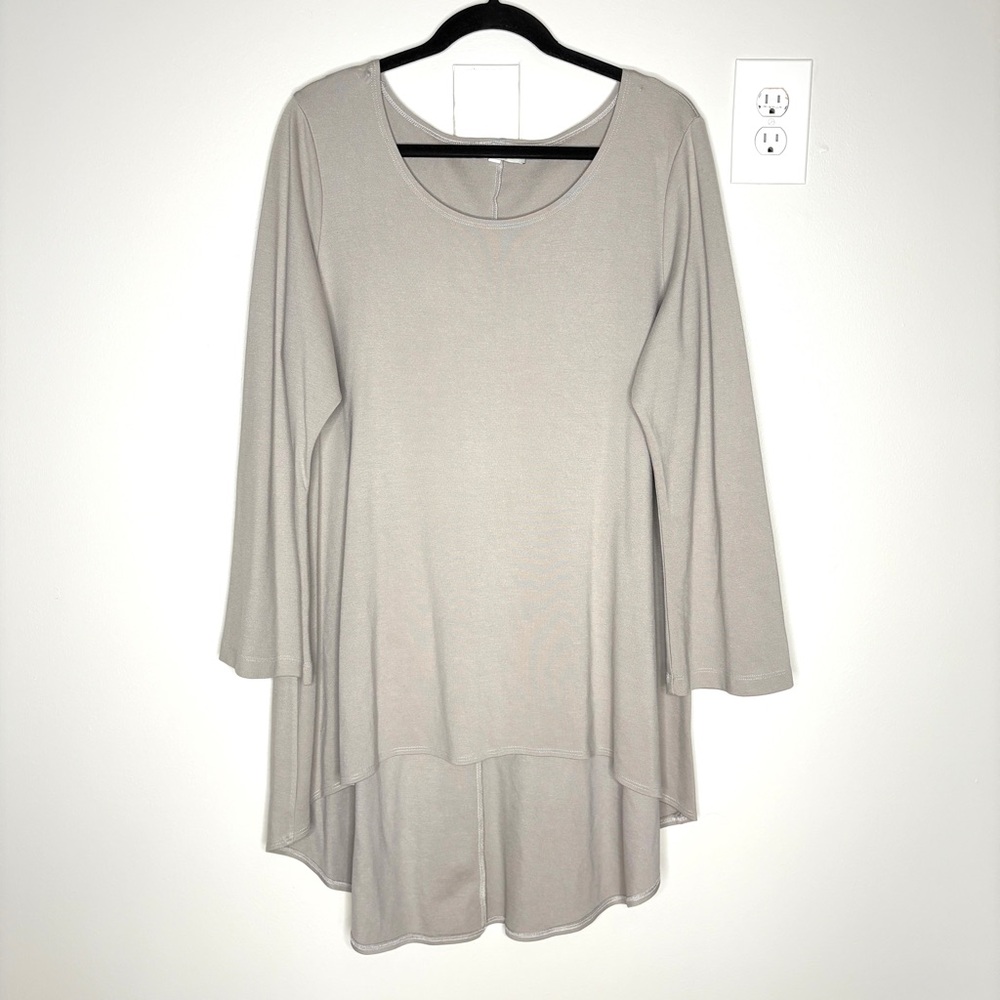Bryn Walker Liam Tunic Top High Low Modal Jersey Knit Long Sleeve Neutral Size M
